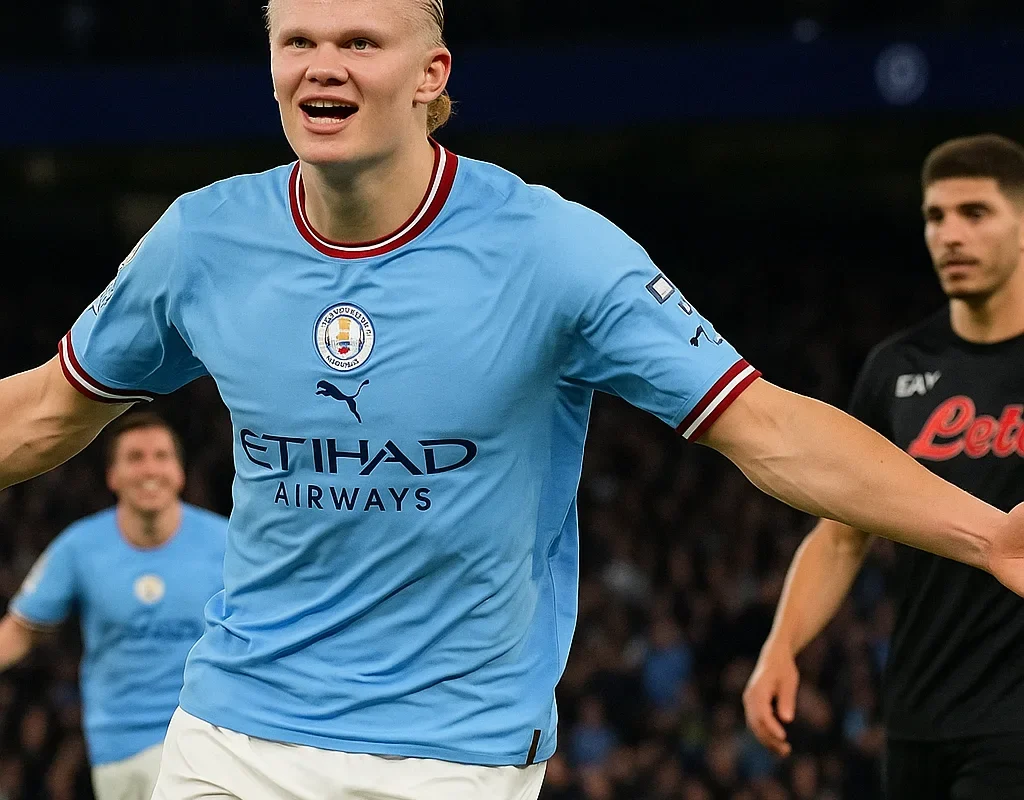 manchester city - napoli: Haaland Pecahkan Rekor & City Mendominasi 10 Orang Napoli