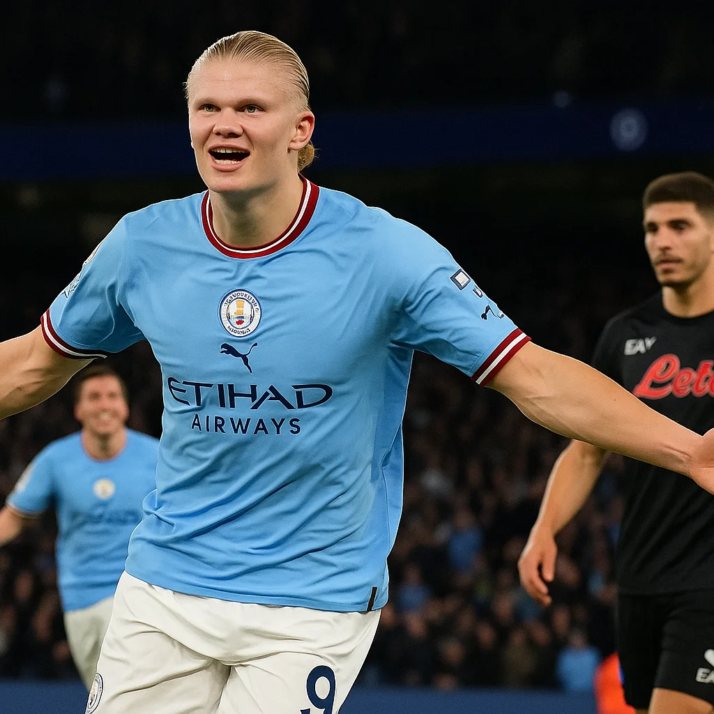 manchester city - napoli: Haaland Pecahkan Rekor & City Mendominasi 10 Orang Napoli